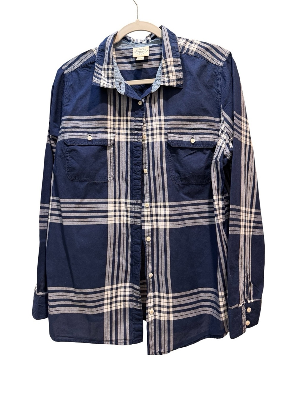 St. John's Bay Blue and White Plaid Casual Button-Down Shirt